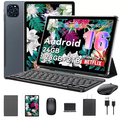 TABWEE Tablet Android 11" FHD con Tastiera e Penna, 24GB RAM, 128GB, 5G WiFi
