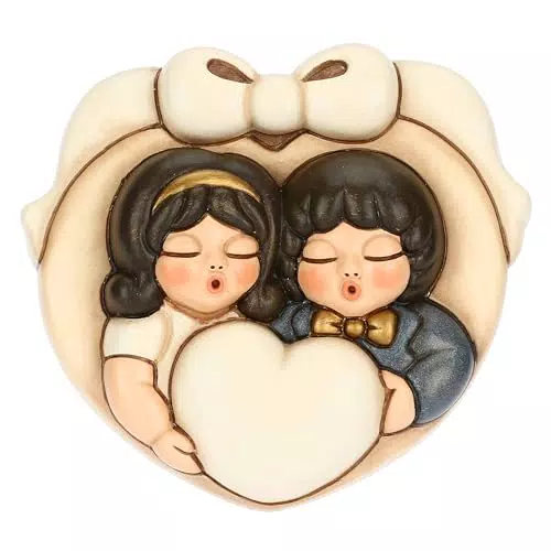 THUN Formella Coppia Sposini in Ceramica Decorata a Mano – 12 x 11 x 3 cm