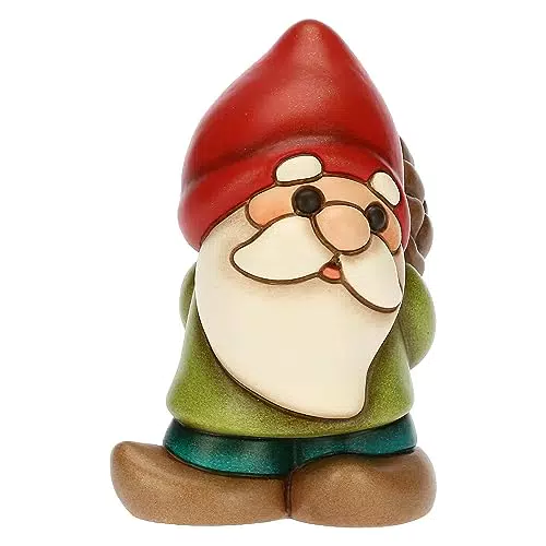 THUN Gnomo Oliver con Pigna in Ceramica Decorata a Mano - Linea Bosco Magico