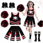 UPZAI Costume Cheerleader Zombie Bambina per Halloween con Accessori