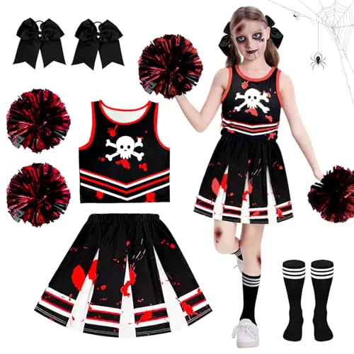 UPZAI Costume Cheerleader Zombie Bambina per Halloween con Accessori