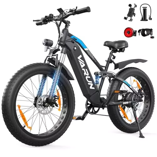 VARUN Bici Elettrica 26" Fat Tire 250W con Batteria 48V, 7 Velocità, LCD Display