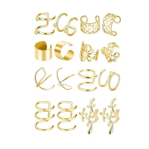 XFSRG Orecchini Ear Cuff Set Placcati Oro Design Elegante e Anallergici