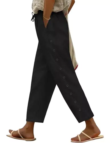 Yuson Girl pantaloni donna estivi in cotone, gamba larga e vita elasticizzata