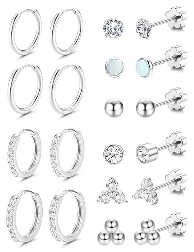 Adramata Orecchini Donna in Acciaio Inossidabile Ipoallergenici Set Cerchi e Bottoni