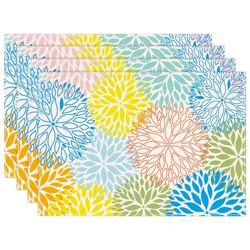 Tovagliette americane in lino con motivo dalia, antiscivolo e resistenti al calore