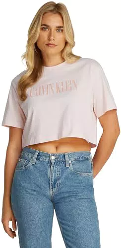 Calvin Klein T-Shirt Donna Maniche Corte Varsity Boxy Tee Cropped