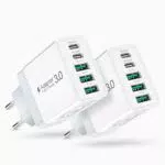 Caricabatterie USB C 50W multiplo 5 porte PD QC per iPhone, iPad, Samsung, Google