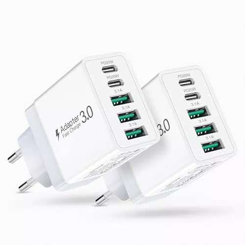 Caricabatterie USB C 50W multiplo 5 porte PD QC per iPhone, iPad, Samsung, Google