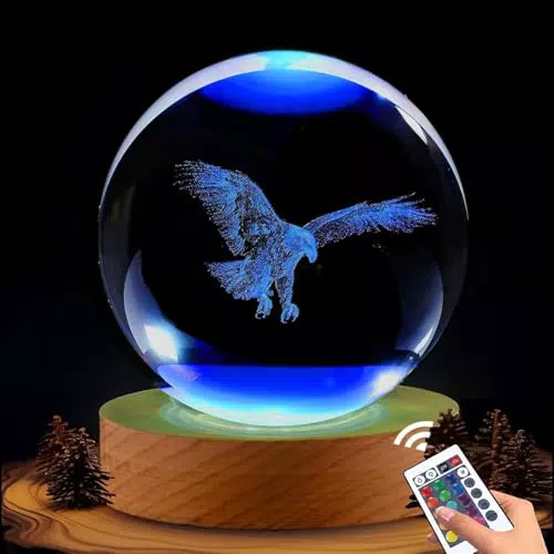 Eagle - Lampada a sfera di cristallo 3D con aquila, idea regalo per uomo