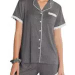 Ekouaer Pigiama Donna Estivo Corto con Bottoni e Maniche Corte