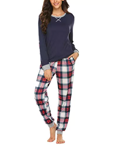 Ekouaer Pigiama Donna Invernale Lungo con Tasche Laterali Comodo per Casa