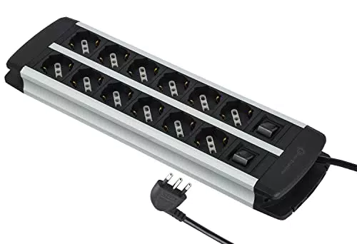 Electraline 61916 Multipresa Alu-Line con Interruttori e Protezione Sovraccarico
