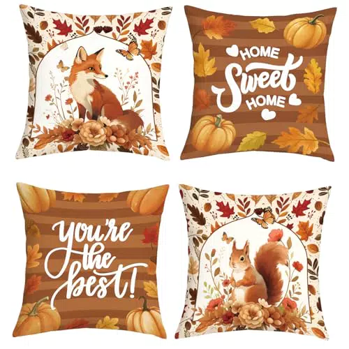Joymaison Federe per Cuscini Divano Motivo Autunnale Animali Foglie Copricuscini