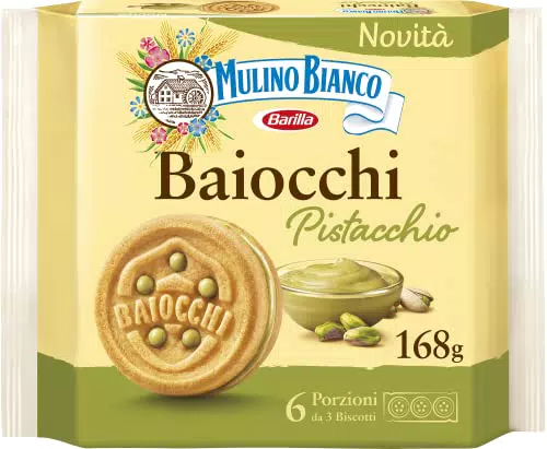 Mulino Bianco Biscotti Baiocchi al Pistacchio, Biscotti con Pistacchio e Pastafrolla Ideali per Colazione o Merenda