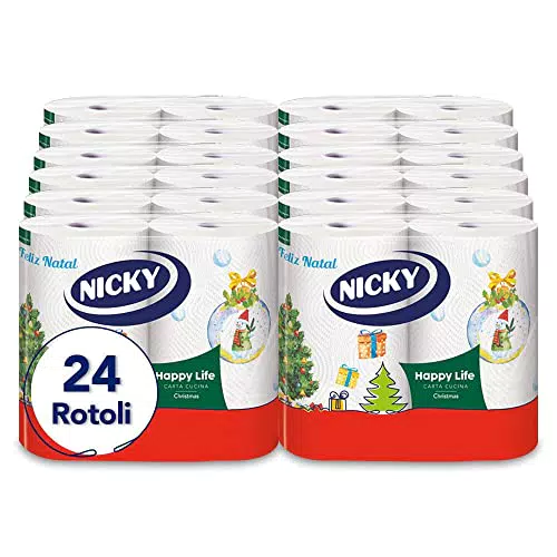 Nicky Happy Life Christmas Carta Cucina Natalizia resistente e assorbente FSC