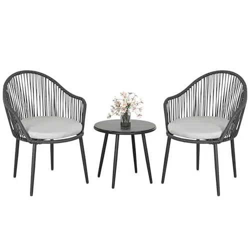 Outsunny Set Salotto da Giardino in Rattan con Poltroncine e Tavolino in Vetro