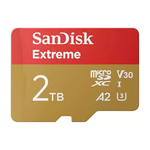 SanDisk Extreme microSDXC 2TB con adattatore SD, UHS-I U3 V30, 4K UHD, A2
