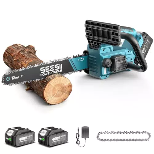 SEESII Motosega a Batteria 12 Pollici Brushless per Potatura e Taglio Legno