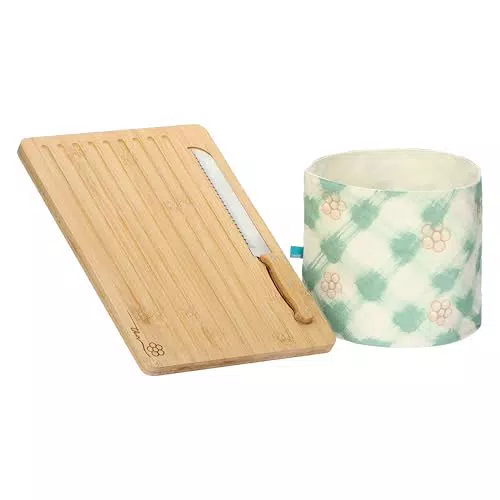 THUN Set Tagliere in Legno con Sacchetto Porta Pane Bloomia Collezione Giardino