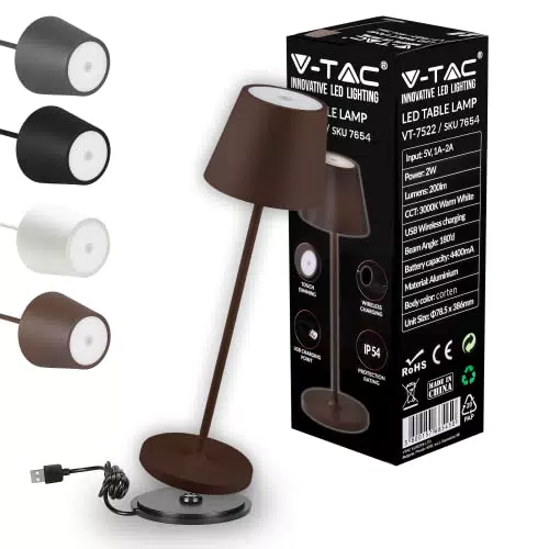 V-TAC Lampada da Tavolo LED Senza Fili Dimmerabile per Interni ed Esterni