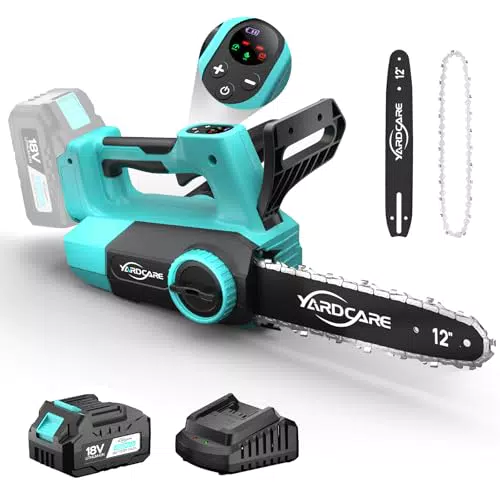 YARDCARE Motosega a Batteria 12" Brushless con Display LED e Lubrificazione Automatica