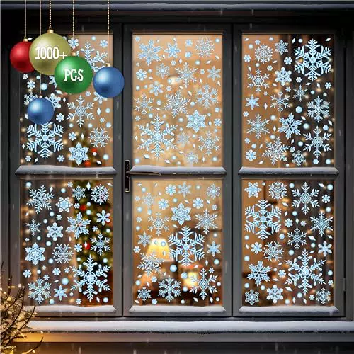 Adesivi Fiocco di Neve Statici Riutilizzabili per Decorazione Finestre Invernali
