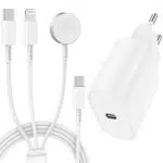 Caricatore Magnetico USB-C 3 in 1 per Apple Watch e iPhone, Ricarica Rapida