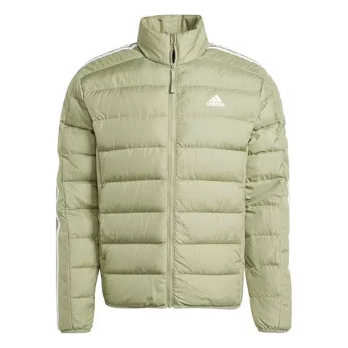 adidas Uomo Essentials 3-Stripes Light Down Jacket, TENT GREEN F16