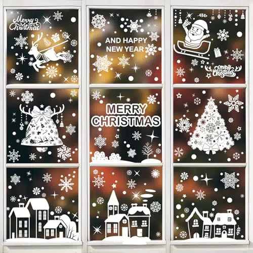 Bigqin Adesivi Natalizi per Finestre Doppio Lato, Decorazioni Vetrofanie Natale