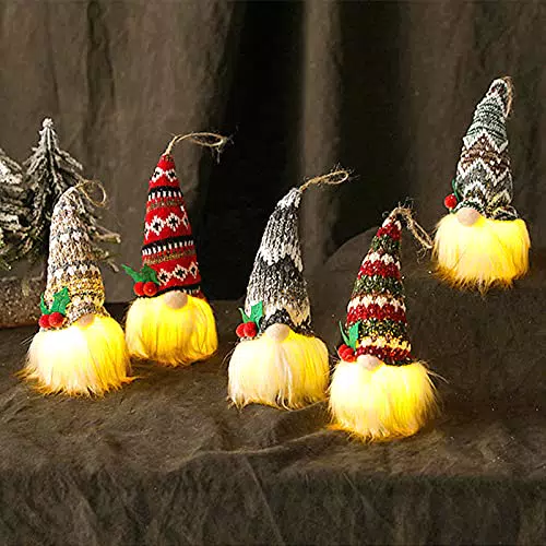 Bseical Gnomi Natalizi da Appendere con LED, Ciondoli e Peluche per Albero Natale