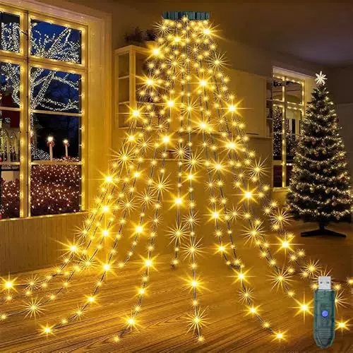 Catena Luminosa LED per Albero di Natale USB, 8 Anelli, Interno ed Esterno