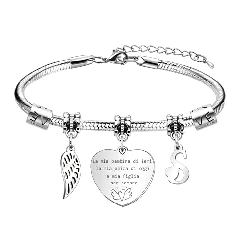 Coagurmes Bracciale con Lettera A-Z e Cuore, Idea Regalo per Donna e Ragazza