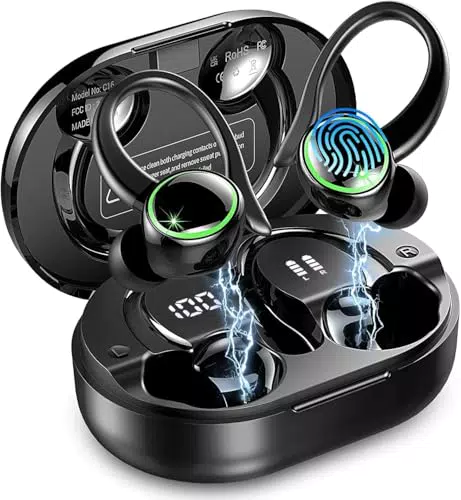 Cuffie Bluetooth Sport in Ear con Bass Stereo, Cancellazione Rumore e Display LED