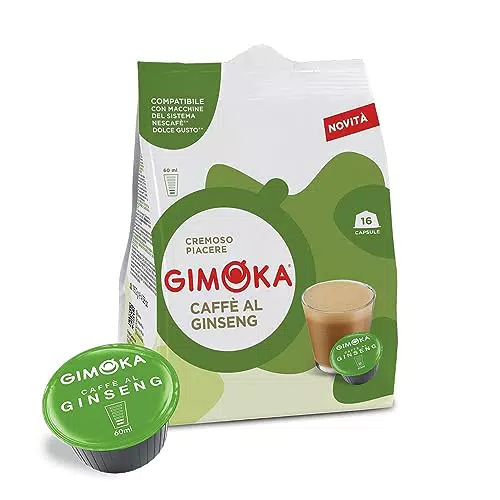 Gimoka - 16 Capsule Compatibili con Macchinetta Caffè Nescafé* Dolce Gusto* - Caffè al Ginseng Made in Italy