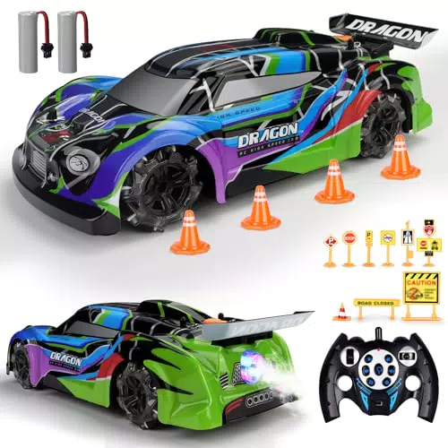 JONRRYIN Macchina Radiocomandata Drift per Bambini e Adulti con LED e Fumo