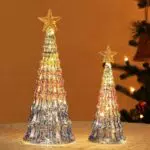 Lewondr Albero di Natale Conico in Vetro con Lampade a Batteria Decorazione Natalizia