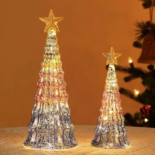Lewondr Albero di Natale Conico in Vetro con Lampade a Batteria Decorazione Natalizia