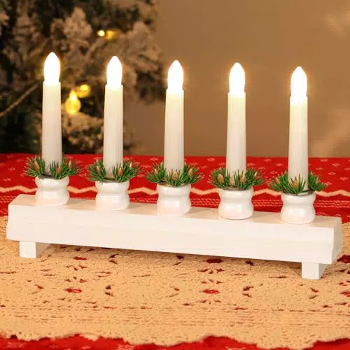 Lewondr Candelabro Svedese di Natale Elettrico USB per Finestre e Decorazioni