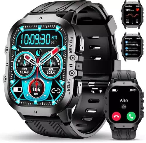 OUKITEL Smartwatch Militare Uomo 5ATM, Chiamate e 120 Sport, Monitor Salute