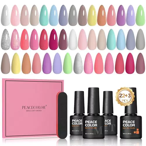 PEACECOLOR Smalti Semipermanenti Gel UV/LED per Unghie con Base e Top Coat
