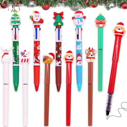 Penne a Sfera Natalizie Multicolore, Idea Regalo Creativa per Bambini Scuola Feste