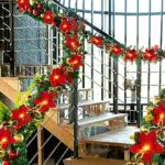 Poinsettia Ghirlanda Natalizia con Luci LED Decorativa per Porta e Camino