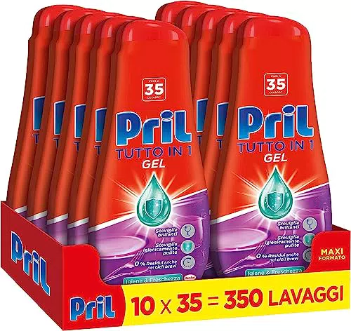 Pril Gel All in On, Detersivo Lavastoviglie Liquido con Bicarbonato, 52 Lavaggi