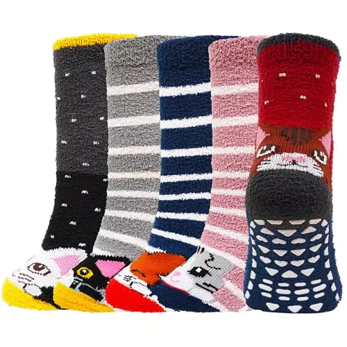 PUTUO Calzini Invernali Antiscivolo Bambina, Calze Pantofole Termiche Soffici