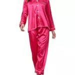 Reliwel Pigiama Donna in Raso a Maniche Lunghe con Bottoni e Scollo V