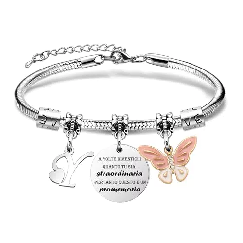 SAMORION Braccialetto con Ciondolo Farfalla e Lettera, Regalo Ispirazionale Donna