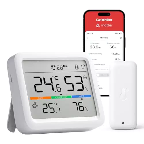 SwitchBot Stazione Meteorologica Bluetooth con Sensore Esterno IP65 e Display LCD