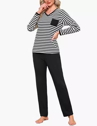 Terecey Pigiama Donna Invernale Cotone Morbido Maniche Lunghe con Tasche