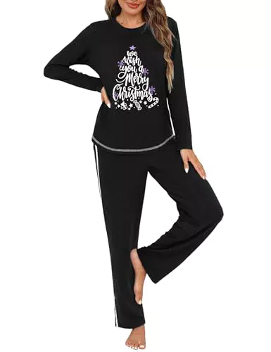 Terecey Pigiama Donna Invernale Cotone Lungo con Tasche Morbido e Confortevole